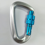 aluminum harness carabiner with blue screw lock gate