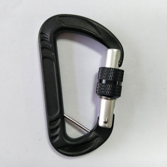 black aluminum screw locking carabiner