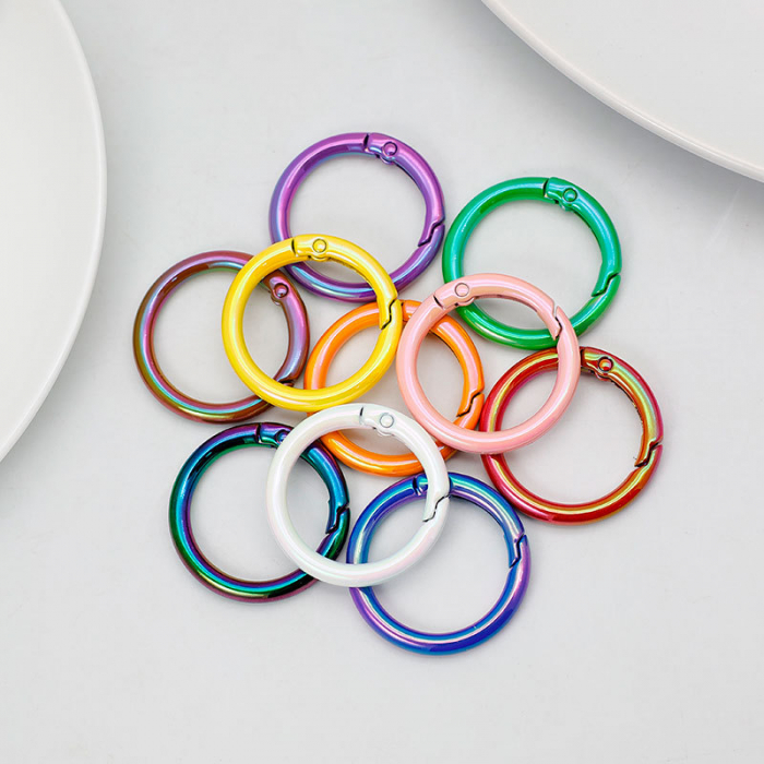Colorful Spring O Rings, Round Snap Carabiner, Zinc Alloy Buckle, Hooks Clip DIY Accessories for Key Chains, Bag, Purse
